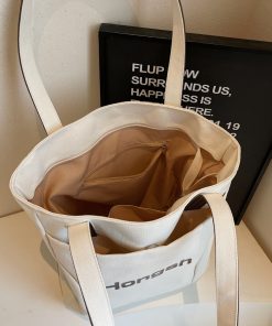 Japanese Style Large Capacity Canvas Tote Bag for Women - 2025 Letter Print Shoulder Bag for Commuting and Everyday Use