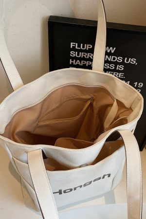 Japanese Style Large Capacity Canvas Tote Bag for Women - 2025 Letter Print Shoulder Bag for Commuting and Everyday Use