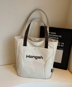 Japanese Style Large Capacity Canvas Tote Bag for Women - 2025 Letter Print Shoulder Bag for Commuting and Everyday Use