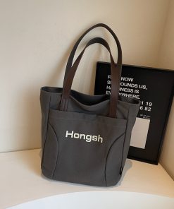 Japanese Style Large Capacity Canvas Tote Bag for Women - 2025 Letter Print Shoulder Bag for Commuting and Everyday Use
