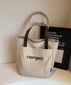 Japanese Style Large Capacity Canvas Tote Bag for Women - 2025 Letter Print Shoulder Bag for Commuting and Everyday Use
