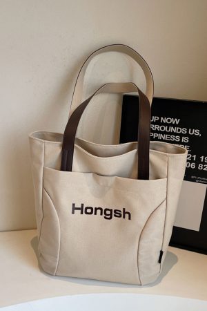 Japanese Style Large Capacity Canvas Tote Bag for Women - 2025 Letter Print Shoulder Bag for Commuting and Everyday Use
