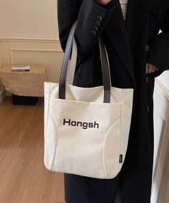 Japanese Style Large Capacity Canvas Tote Bag for Women - 2025 Letter Print Shoulder Bag for Commuting and Everyday Use