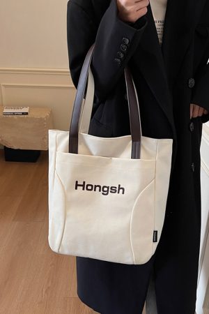 Japanese Style Large Capacity Canvas Tote Bag for Women - 2025 Letter Print Shoulder Bag for Commuting and Everyday Use