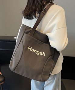 Japanese Style Large Capacity Canvas Tote Bag for Women - 2025 Letter Print Shoulder Bag for Commuting and Everyday Use