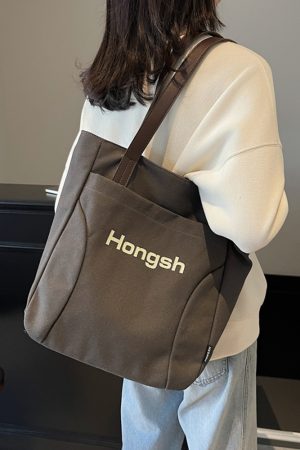 Japanese Style Large Capacity Canvas Tote Bag for Women - 2025 Letter Print Shoulder Bag for Commuting and Everyday Use