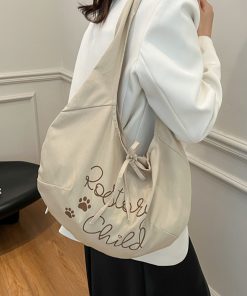 Japanese-Style Large Capacity Canvas Tote Bag for Women, 2025 Spring/Summer Bow Crossbody Shoulder Bag