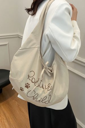 Japanese-Style Large Capacity Canvas Tote Bag for Women, 2025 Spring/Summer Bow Crossbody Shoulder Bag