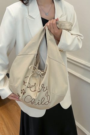 Japanese-Style Large Capacity Canvas Tote Bag for Women, 2025 Spring/Summer Bow Crossbody Shoulder Bag