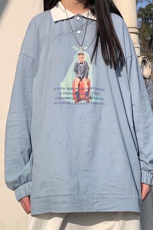 Japanese Style Loose Fit Long Sleeve Polo Shirt - Versatile Casual Oversized T-Shirt for Students and Couples
