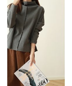 Japanese-Style Pearl Cotton Pullover Sweatshirt Dress - Slimming Half-High Collar, Loose Fit, Youthful Fashion for a Chic Look