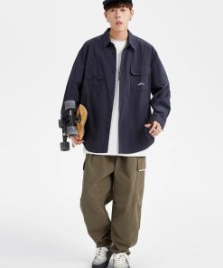 Japanese-Style Retro City Boy Workwear Long Sleeve Shirt - Unisex Loose Casual Pure Cotton Jacket for Spring & Autumn