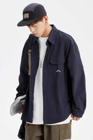 Japanese-Style Retro City Boy Workwear Long Sleeve Shirt - Unisex Loose Casual Pure Cotton Jacket for Spring & Autumn