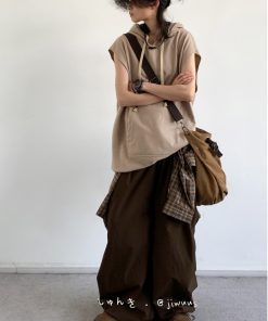 Japanese-Style Retro College Plain Tank Top for Men and Women, Loose Casual Summer Sleeveless Hoodie, Y2K Fashion