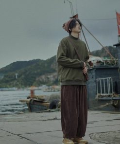 Japanese-Style Retro Half-High Collar Fleece Sweatshirt for Men & Women - Solid Color Basic Casual Pullover Top for Autumn & Winter