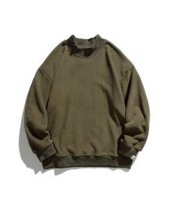 Japanese-Style Retro Half-High Collar Fleece Sweatshirt for Men & Women - Solid Color Basic Casual Pullover Top for Autumn & Winter