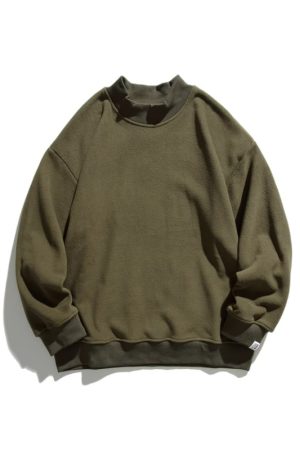 Japanese-Style Retro Half-High Collar Fleece Sweatshirt for Men & Women - Solid Color Basic Casual Pullover Top for Autumn & Winter