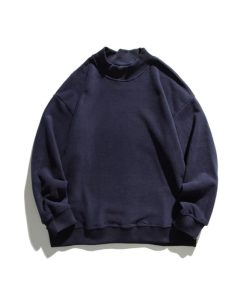 Japanese-Style Retro Half-High Collar Fleece Sweatshirt for Men & Women - Solid Color Basic Casual Pullover Top for Autumn & Winter