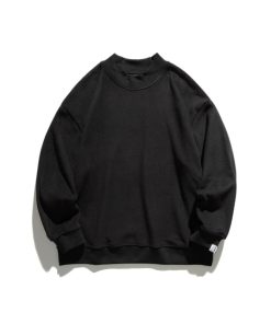 Japanese-Style Retro Half-High Collar Fleece Sweatshirt for Men & Women - Solid Color Basic Casual Pullover Top for Autumn & Winter
