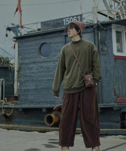 Japanese-Style Retro Half-High Collar Fleece Sweatshirt for Men & Women - Solid Color Basic Casual Pullover Top for Autumn & Winter