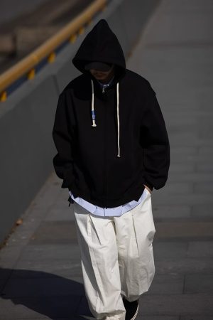 Japanese-Style Retro Hoodie Sweatshirt for Men and Women - Loose Solid Color Couple Cardigan Jacket for Spring Autumn Streetwear
