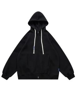 Japanese-Style Retro Hoodie Sweatshirt for Men and Women - Loose Solid Color Couple Cardigan Jacket for Spring Autumn Streetwear