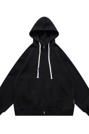 Japanese-Style Retro Hoodie Sweatshirt for Men and Women - Loose Solid Color Couple Cardigan Jacket for Spring Autumn Streetwear