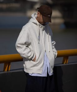 Japanese-Style Retro Hoodie Sweatshirt for Men and Women - Loose Solid Color Couple Cardigan Jacket for Spring Autumn Streetwear