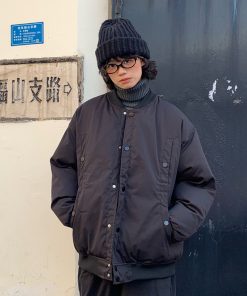 Japanese-Style Retro Minimalist Loose Baseball Jacket - Unisex Cotton Coat for Winter, Versatile Casual Flight Jacket