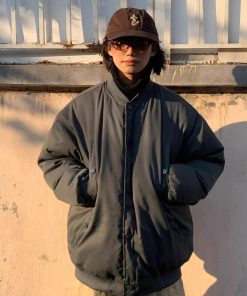 Japanese-Style Retro Minimalist Loose Baseball Jacket - Unisex Cotton Coat for Winter, Versatile Casual Flight Jacket