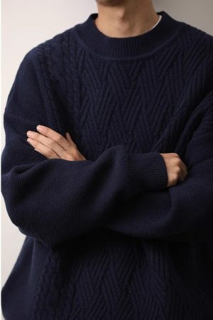 Japanese-Style Retro Minimalist Solid Color Round Neck Sweater for Men and Women - Autumn Winter Loose Knitwear Couple Trend