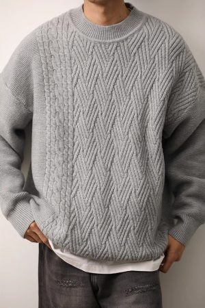 Japanese-Style Retro Minimalist Solid Color Round Neck Sweater for Men and Women - Autumn Winter Loose Knitwear Couple Trend
