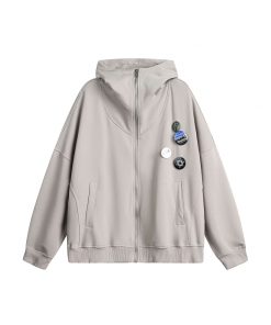 Japanese-Style Retro Oversized Badge Hoodie for Men and Women - Loose Fleece College Jacket for Spring, Autumn, and Winter