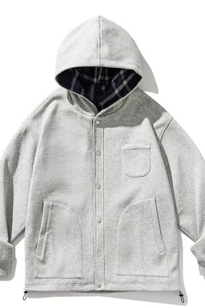 Japanese-Style Retro Plaid Cardigan Jacket for Men and Women, Casual Loose Hooded Sweatshirt for Spring and Autumn