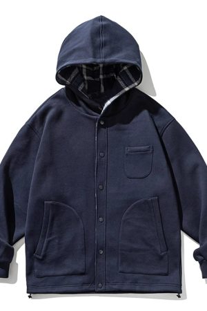 Japanese-Style Retro Plaid Cardigan Jacket for Men and Women, Casual Loose Hooded Sweatshirt for Spring and Autumn