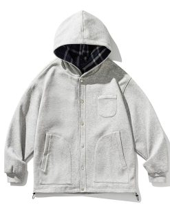 Japanese-Style Retro Plaid Cardigan Jacket for Men and Women, Casual Loose Hooded Sweatshirt for Spring and Autumn