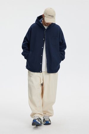 Japanese-Style Retro Plaid Cardigan Jacket for Men and Women, Casual Loose Hooded Sweatshirt for Spring and Autumn