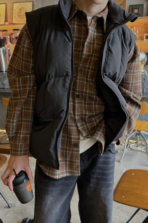 Japanese-Style Retro Plaid Workwear Shirt Jacket for Men and Women - Thick Long Sleeve, Minimalist Casual, Autumn Winter College Trend