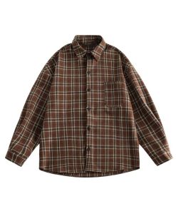 Japanese-Style Retro Plaid Workwear Shirt Jacket for Men and Women - Thick Long Sleeve, Minimalist Casual, Autumn Winter College Trend