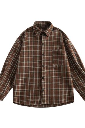 Japanese-Style Retro Plaid Workwear Shirt Jacket for Men and Women - Thick Long Sleeve, Minimalist Casual, Autumn Winter College Trend