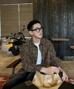 Japanese-Style Retro Plaid Workwear Shirt Jacket for Men and Women - Thick Long Sleeve, Minimalist Casual, Autumn Winter College Trend