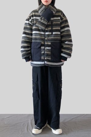 Japanese-Style Retro Reversible Collarless Scarf Jacket for Men and Women - Loose-Fitting Thick Unisex Cotton Winter Coat