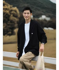 Japanese-Style Retro Solid Color V-Neck Cardigan Sweater for Men & Women - Casual Knitted Jacket, Autumn City Boy Aesthetic