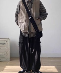 Japanese-Style Retro Striped Faux Two-Piece Work Shirt Jacket for Men and Women, Spring Autumn College Style Loose Fit