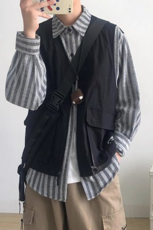 Japanese-Style Retro Striped Faux Two-Piece Work Shirt Jacket for Men and Women, Spring Autumn College Style Loose Fit