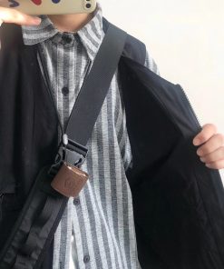 Japanese-Style Retro Striped Faux Two-Piece Work Shirt Jacket for Men and Women, Spring Autumn College Style Loose Fit