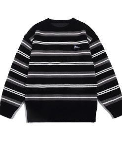 Japanese-Style Retro Striped Sweater for Men and Women, Loose Fit Cityboy Pullover Knit Jacket for Autumn and Winter