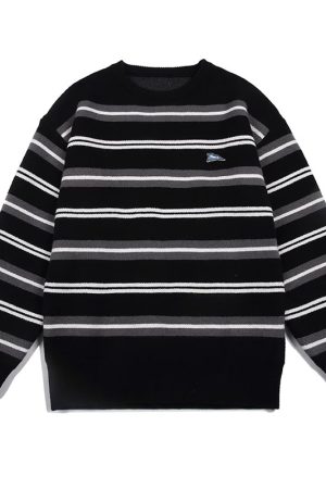 Japanese-Style Retro Striped Sweater for Men and Women, Loose Fit Cityboy Pullover Knit Jacket for Autumn and Winter