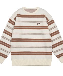 Japanese-Style Retro Striped Sweater for Men and Women, Loose Fit Cityboy Pullover Knit Jacket for Autumn and Winter