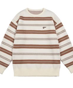 Japanese-Style Retro Striped Sweater for Men and Women, Loose Fit Cityboy Pullover Knit Jacket for Autumn and Winter